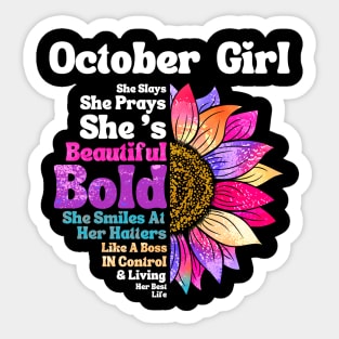 Sunflower October Girl She Slays She Prays She's Beautiful Like A Boss Sticker